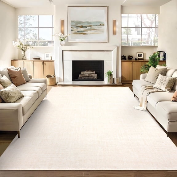 FairOnly 9'x12'Modern Solid Color Machine Washable Area Rug Minimalist Soft Non Slip Folable Floor Rug for Living Room Bedroom,Beige White