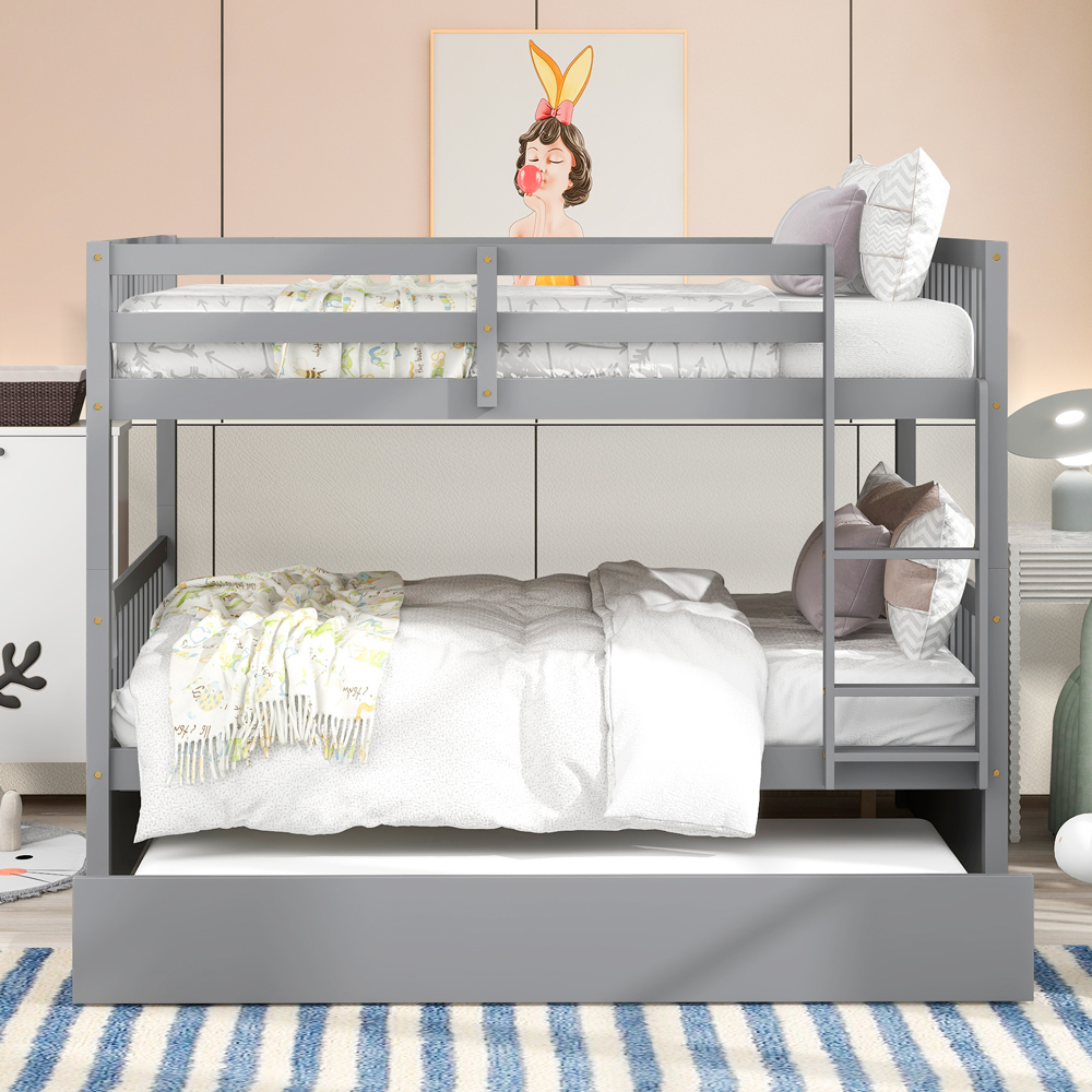 Juniors Bunk Bed Full over Full with Trundle, Convertible Wood Bunk Bed