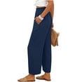 thumbnail image 6 of Feancey Palazzo Pants for Women Linen Summer Pants Smocked Stretch Waist Straight Wide Leg Pants Lightweight Casual Baggy Trousers with Pockets Navy S, 6 of 8