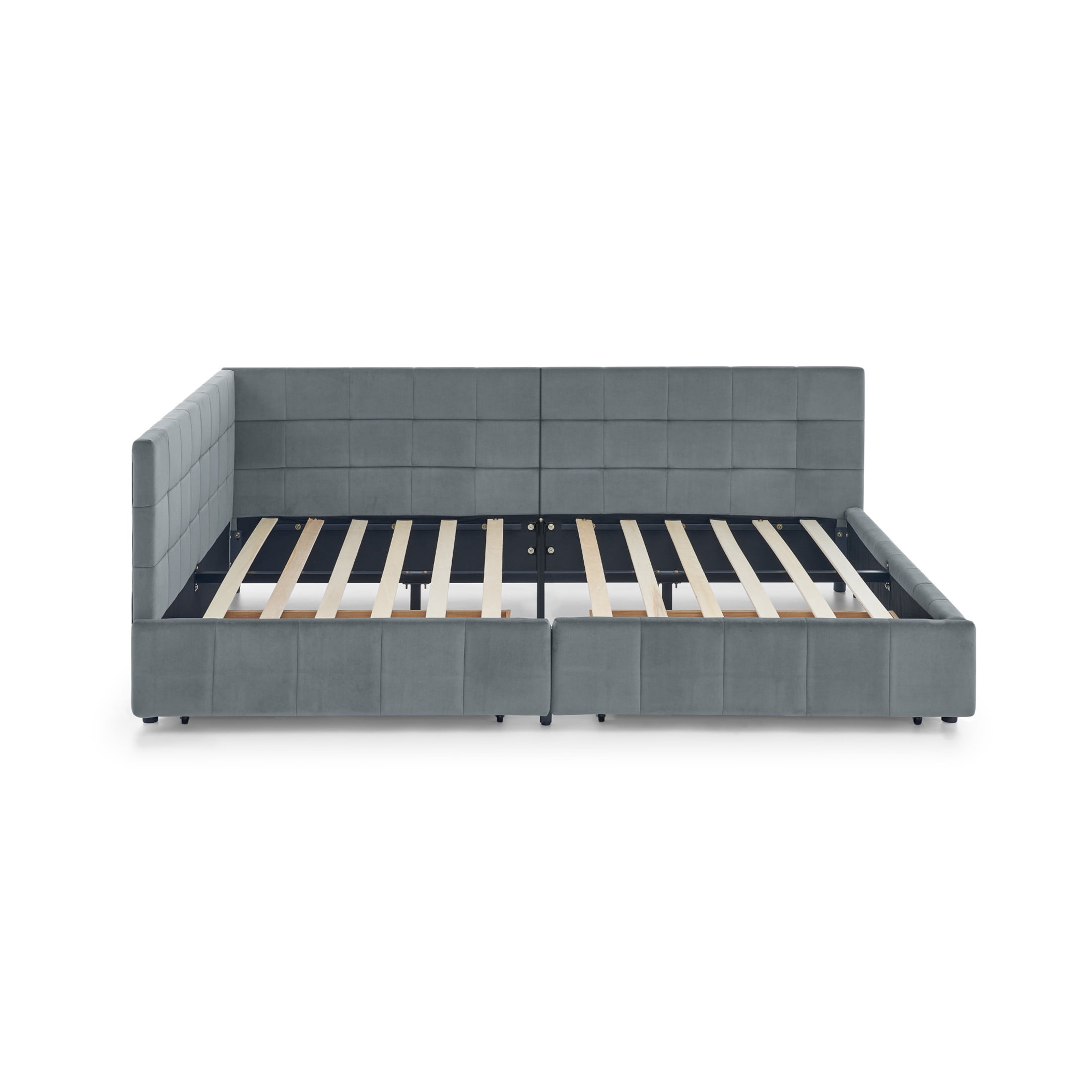 Noble House Carola Full Size Velvet Daybed Frame, Tufted Upholstered Sofa Bed with Underbed Storage Drawers, Gray