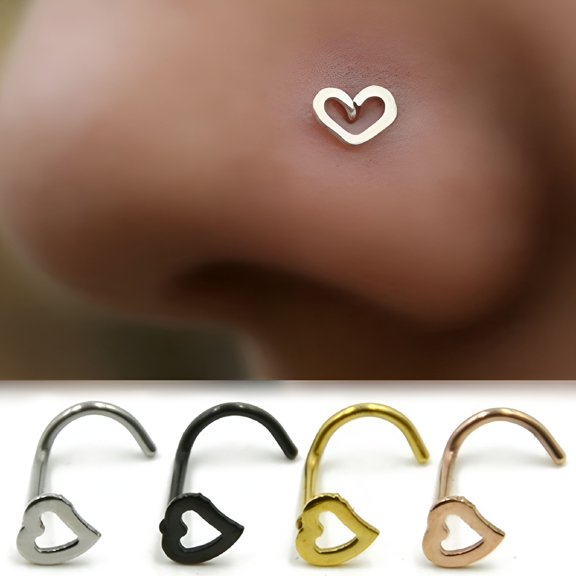 DESIGNICE 1 Pc Stainless Steel Heart Shape Piercing Nose Ring Fashion Unisex Punk Jewelry