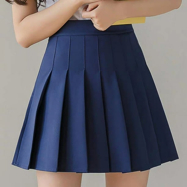 Mohiass Girls Women High Waisted Pleated Skirt Plain Plaid A line Mini Skirt Skater Tennis School Uniform Skirts Lining Shorts Navy XXL Walmart Business Supplies