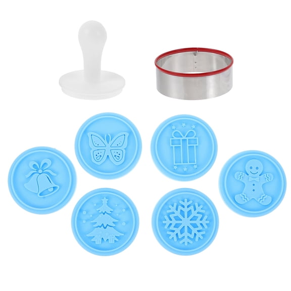 PAMINGONO Christmas Cookie Stamp Set with Silicone Handle and Stainless Steel Biscuit Mold for Holiday