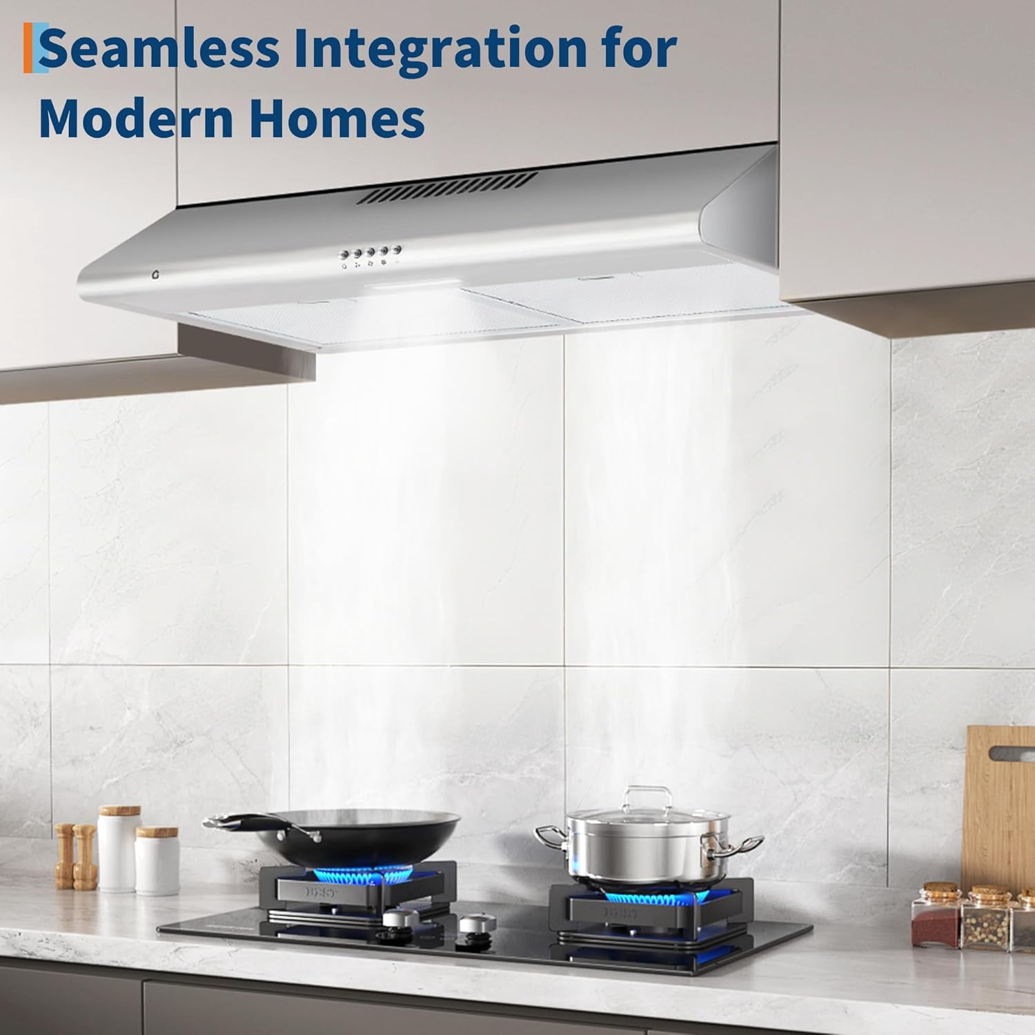 Juiluna Range Hood 30 Inch Under Cabinet, Stainless Steel Stove Vent Hood, 200CFM, 3-Speed Exhaust Fan, Button Controls, LED Lights, Reusable Baffle Filters, Silver