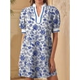 thumbnail image 5 of Summer Dresses for Women Boho Floral Puff Short Sleeve V Neck Trim Casual Mini Dress Sundress Orchid XL, 5 of 9