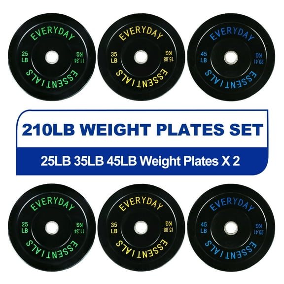 BalanceFrom Olympic Bumper Plate Weight Plate with Steel Hub, Black, 210 lbs Set