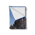 thumbnail image 2 of Winter Soft Flannel Fleece Throw Blanket, Log Cabins in the Mountains Sunny Winter Day Rural Scene Holiday Vacation, Cozy Plush for Indoor and Outdoor Use, 50" x 70", Blue Brown White, by Ambesonne, 2 of 6