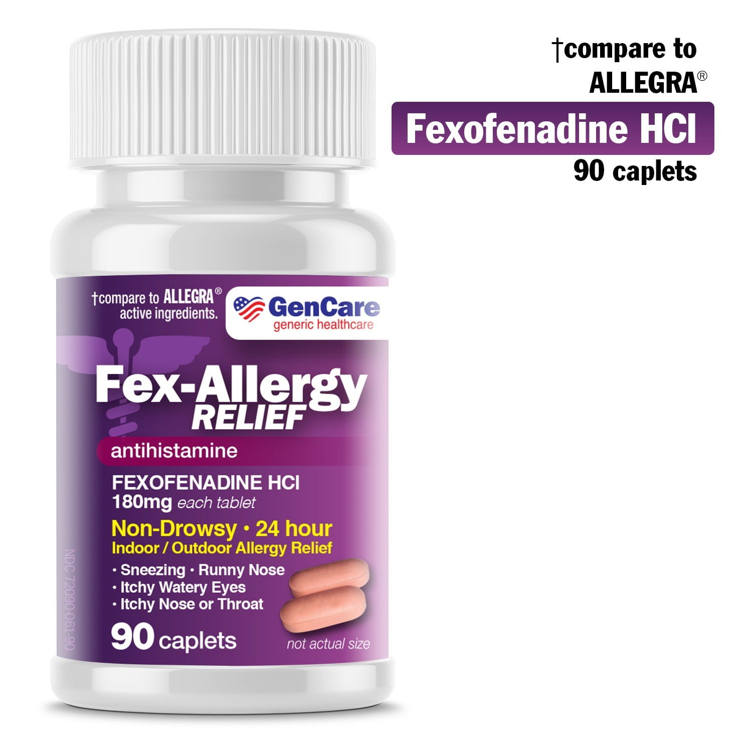 GenCare Fexofenadine HCl Allergy Relief 180 mg (90 Tablets) Non