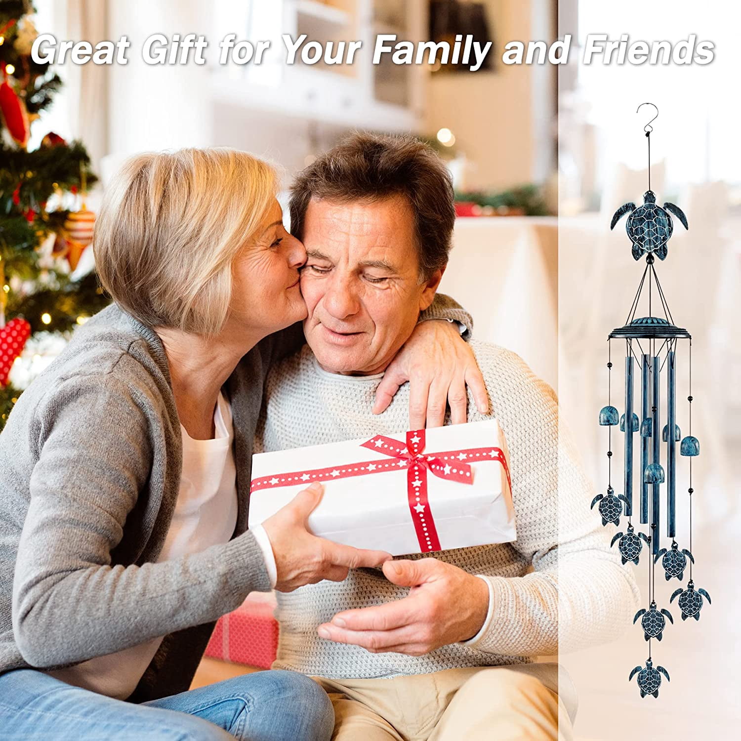 Luxify Aluminum Sea Turtle Wind Chime, 4 Aluminum Tubes