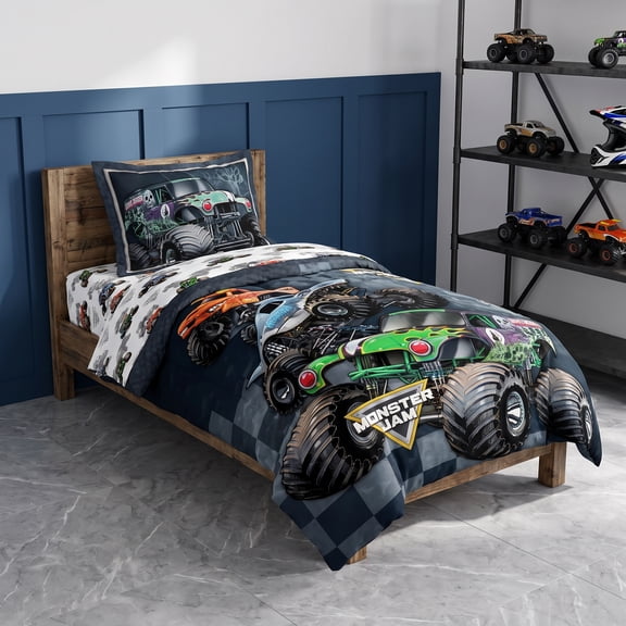 7‑Piece Full Kids Bed‑in‑a‑Bag Set, Multi‑Color Truck Print Polyester Bedding with Comforter, Sheets & Pillow Covers for Boys Bedroom