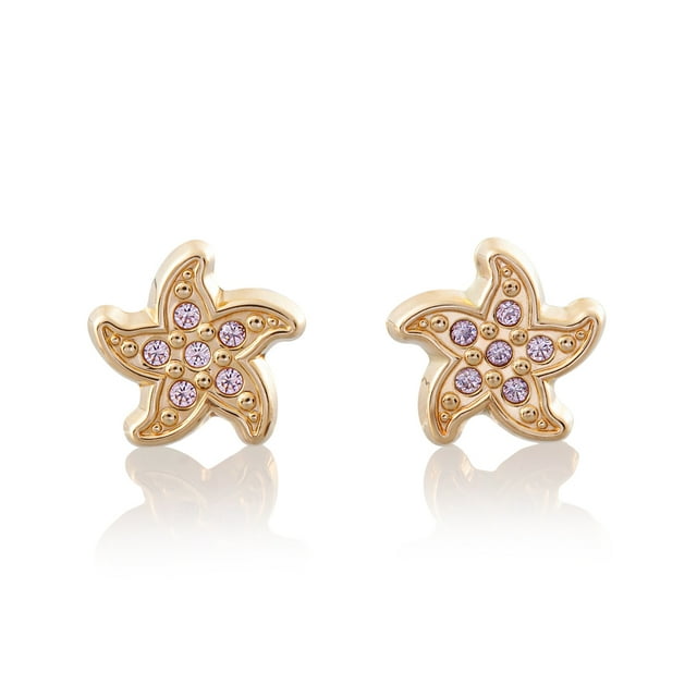 Aretes de oro 14k GIALLO Broquel Estrella de mar de oro amarillo brillante con circonias moradas