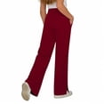 thumbnail image 4 of Pantalones de yoga de longitud completa para niños, de color sólido, con cintura elástica, con bolsillos y elásticos, de poliéster para adultos., 4 of 7
