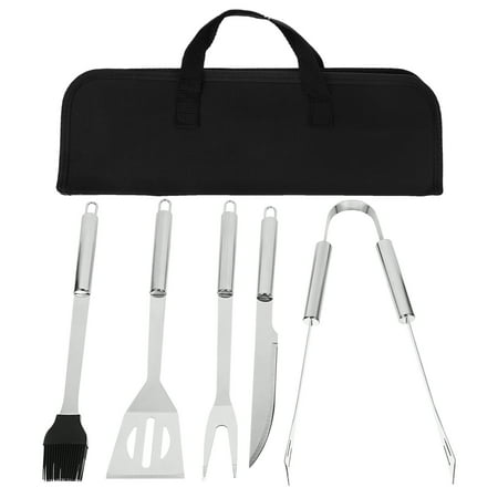 

HOMEMAXS 1 Set/5pcs Stainless Steel Outdoor Barbecue Tools Food Cutter Silicone Oil Brush Clamp Forks Shovel Barbecue Gadget (Five-piece with Cloth Bag)