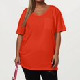 thumbnail image 5 of WTOBBY Women's Plus Size Casual Solid Color V-Neck Short Sleeve Pocket T-Shirt Top, Comfortable and Versatile Fit for Everyday Summer Wear,Saffron L, 5 of 5