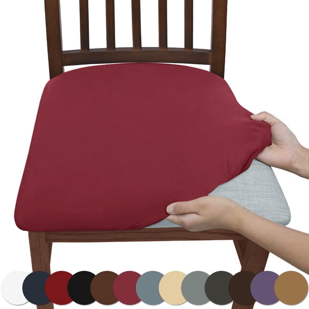 Nvzi Fundas de asiento impermeables para comedor, fundas protectoras elásticas, extraíbles y lavables para sillas de cocina (4 piezas, rojo oscuro)