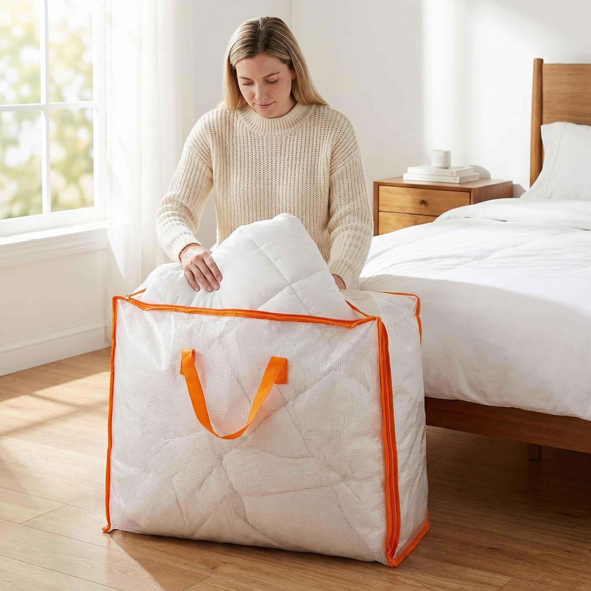 Unique Bargains Storage Bags with Handles for Organizing Clothing Orange 23.6"x9.8"19.7"
