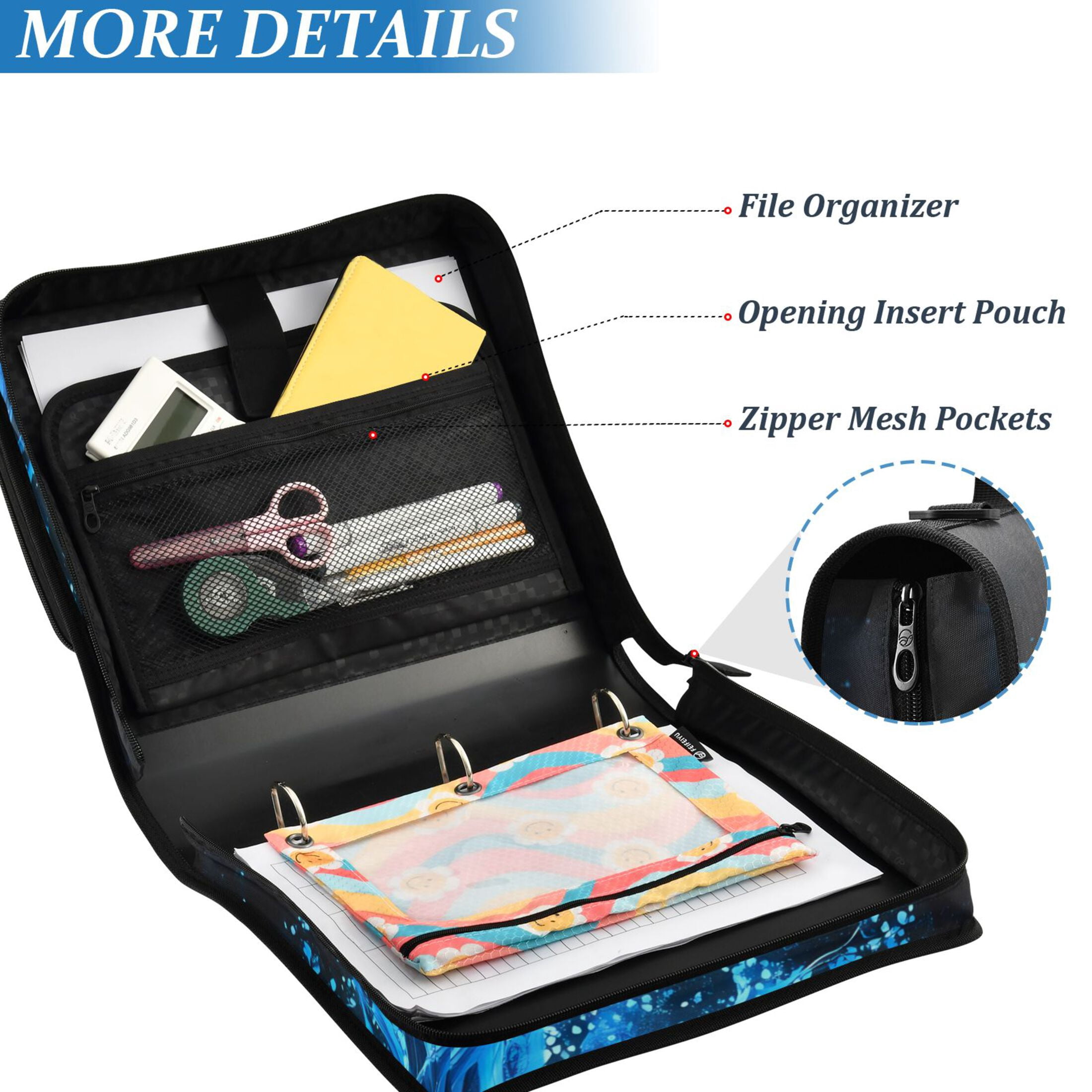 3 Ring Zipper Binder with Shoulder Strap Waterproof Trapper Keeper 2 Inch D-Ring 500 Sheets Capacity Glowing Blue Tree and Door