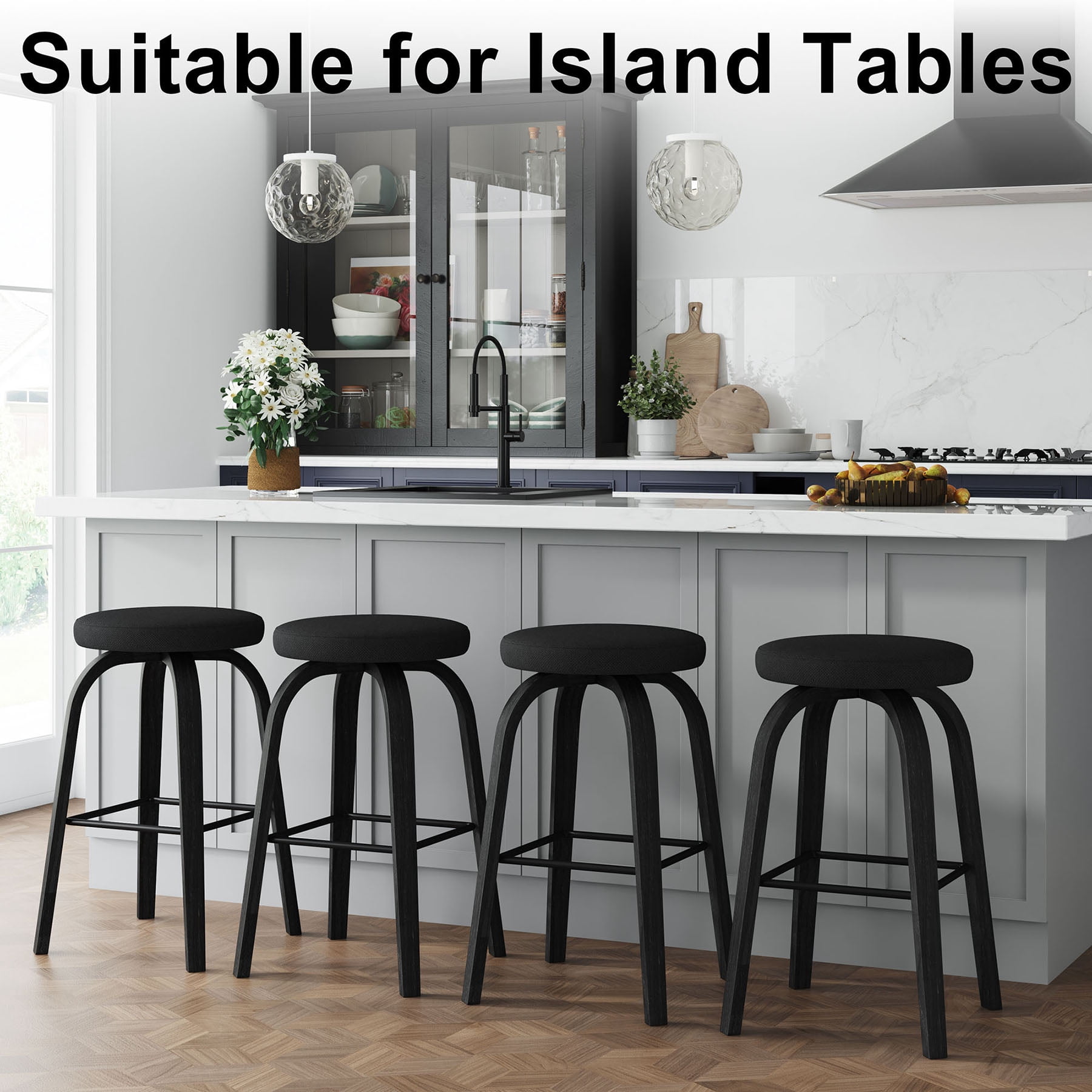 S-HOME Swivel Bar Stools Set Of 2,  Fabric Upholstered 30 Inch Height, Ideal For Restaurants And Home Use，Black