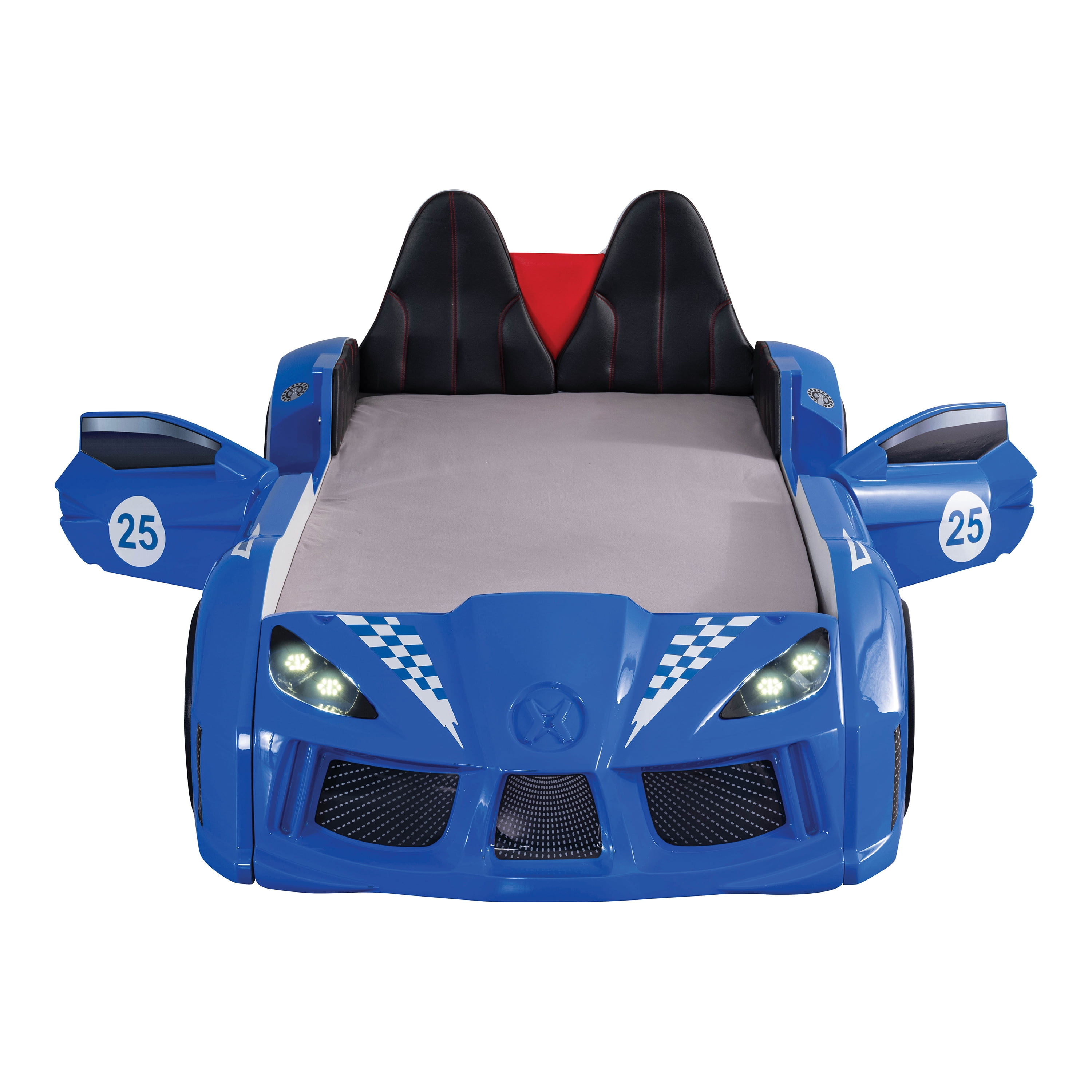 Furniture of America Dash Kids Plastic Twin Race Car Bed with LED and Sound, Blue