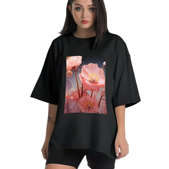 Plus Size Shirt for Women Black Tops for Women Short Sleeves Shirt for Women Balloon Flowers1 T Shirt Crewneck Shirt for Women XS