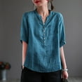 thumbnail image 5 of Mittory Linen Tops for Women Button Down Plus Size T Shirts Soft Short Sleeve Round Neck Collared Shirt, 5 of 6