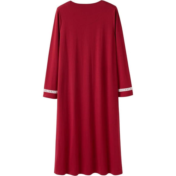 Women Nighties, Soft 100% Cotton Lightweight Comfy Long Sleeve Ladies Nightgowns,Burgundy