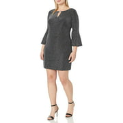 Jessica Howard Women's Plus Size Keyhole Neck Shift Dress, Black/Silver, 14W