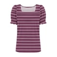 thumbnail image 3 of Women's Short Sleeve Round Neck Loose Fit T-Shirts Tops Blouses Solid Color Casual Daily Wear Vacation Travel Fashion Essential Gift for Women | HAODEJW,Purple M, 3 of 5