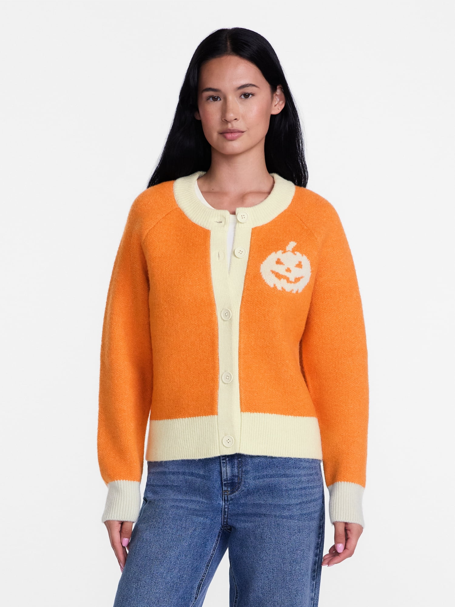 Women's Halloween Jack O Lantern Cardigan Sweater from Way to Celebrate, Sizes S-4X