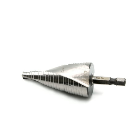 

TEMO M35 Cobalt Step Drill Spiral Flute Two Size: 7/8 Inch (22.2 mm) and 1-1/8 Inch (28.6 mm) 1/4 Inch (6.4 mm) Hex Shank