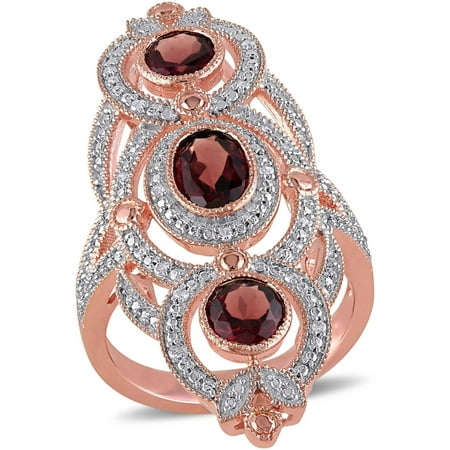 Tangelo 2-1/6 Carat T.G.W. Garnet and 1/10 Carat T.W. Diamond Rose Rhodium over Sterling Silver Triple Halo Cocktail Ring