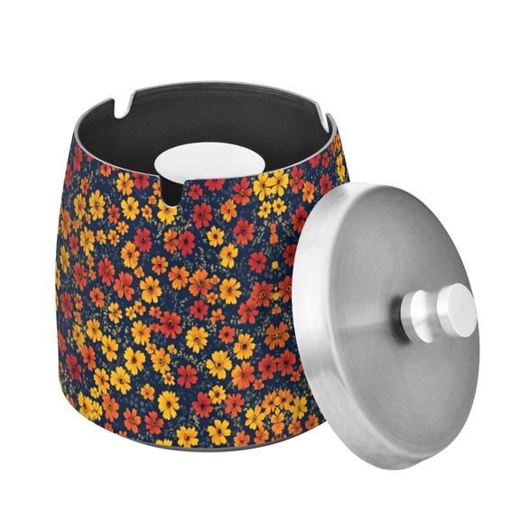 Yayeee Ashtray with Lid for Cigarette Smokeless Stainless Steel Home Ash Holder, Yellow Floral