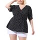 thumbnail image 1 of Blude talgrande pamujer con cuello en V y lunares, mancorta, peplum Negro 2X, 1 of 6