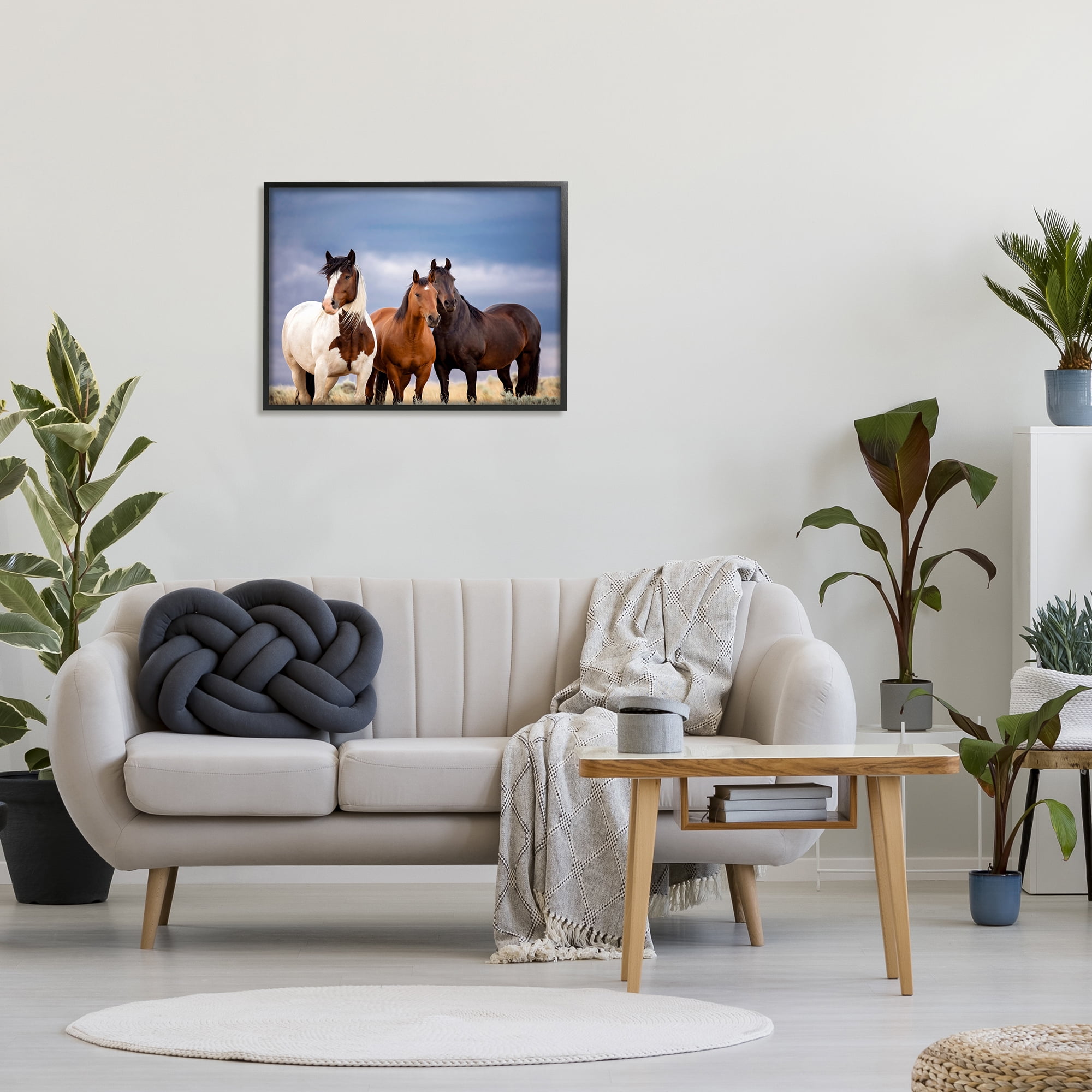 Stupell Industries Horse Trio Under Clouds Animals & Insects Photography Black Framed Art Print Wall Art, 30 x 24