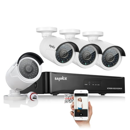 SANNCE 4 Channel 1080P POE NVR Security Camera System and (4) 2.0 MP Outdoor Weatherproof Bullet IP