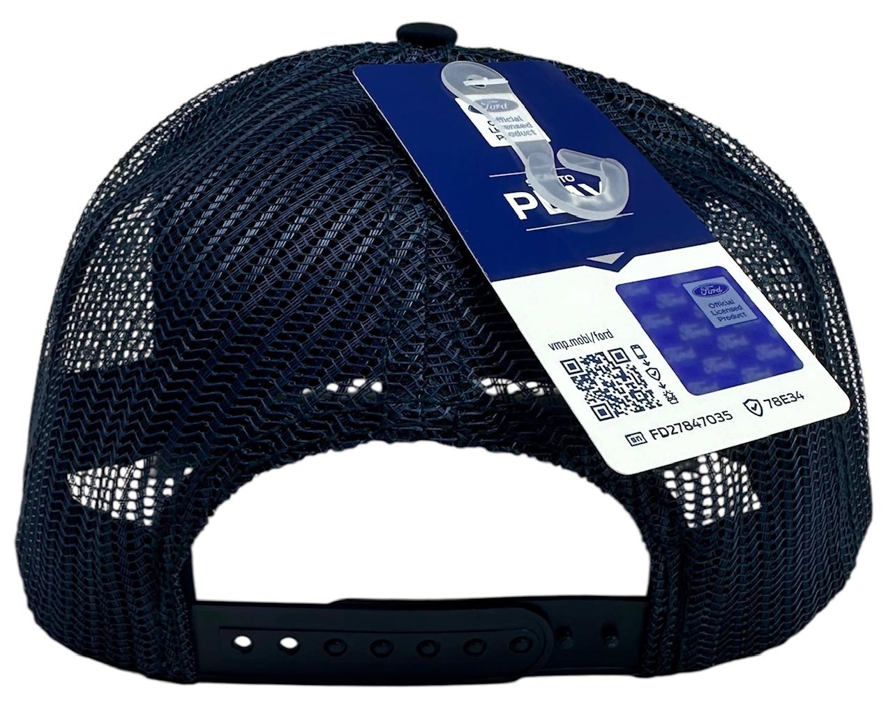 Ford Men's Trucker Hat High Density Print Since 1903 Patch Snapback Hat (Navy/Beige)