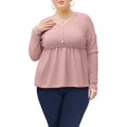 thumbnail image 2 of Womens Long Sleeve L-5X Plus Size Waffle Knit Tunic Tops Button Up V Neck Loose Fit Henley Tshirt, 2 of 5