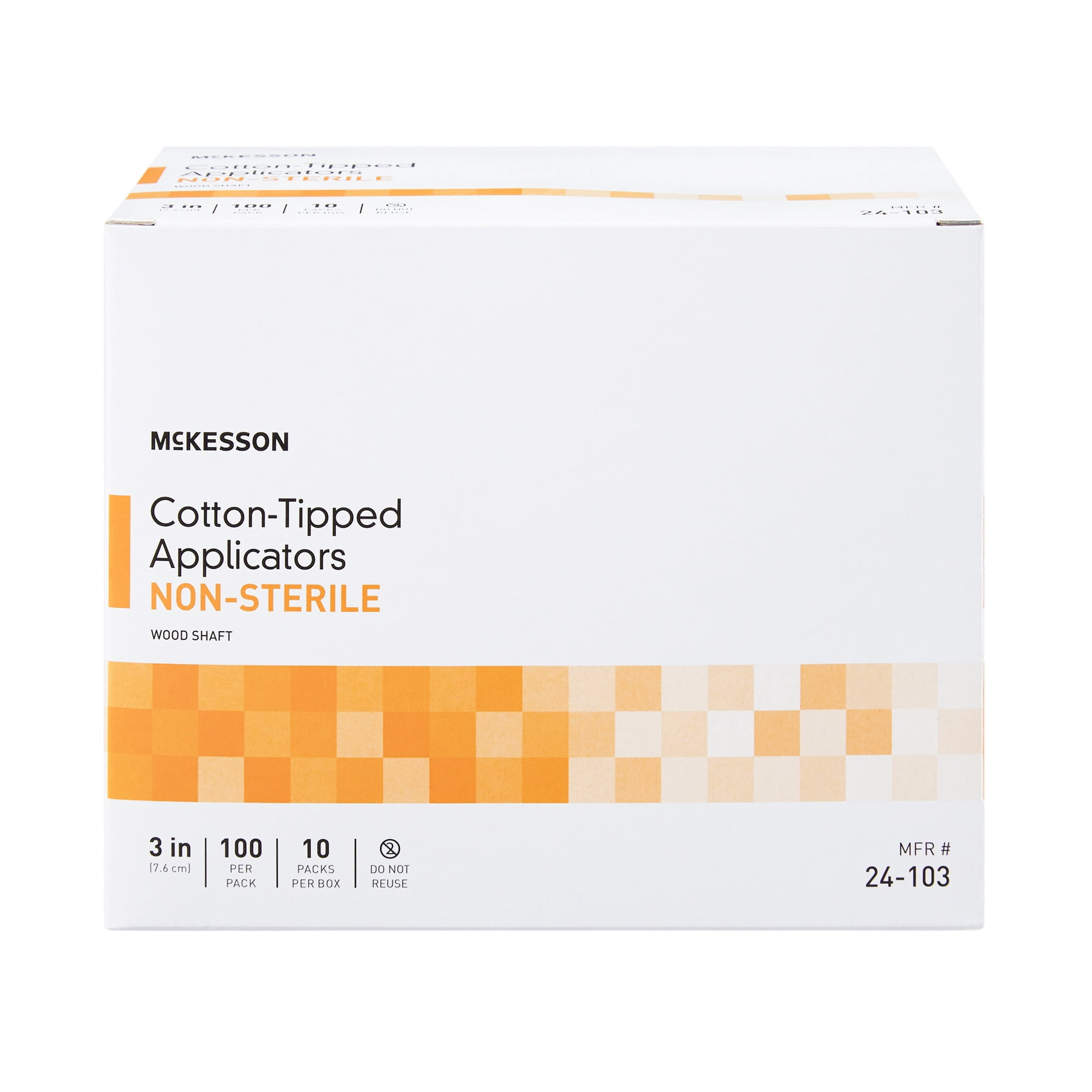 McKesson Cotton-Tipped Applicator Swabstick, Non-Sterile Wood Shaft, 3 in, 100 Count, 100 Packs, 10000 Total
