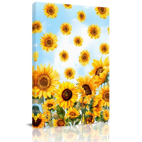 Summer Sunflower Canvas Wall Art for Living Room, Watercolor Flowers Blue Sky Farmhouse Poster Print Painting for Bedroom Office Home Decoration Wall Pictures Prepare To Hang 8"x12"