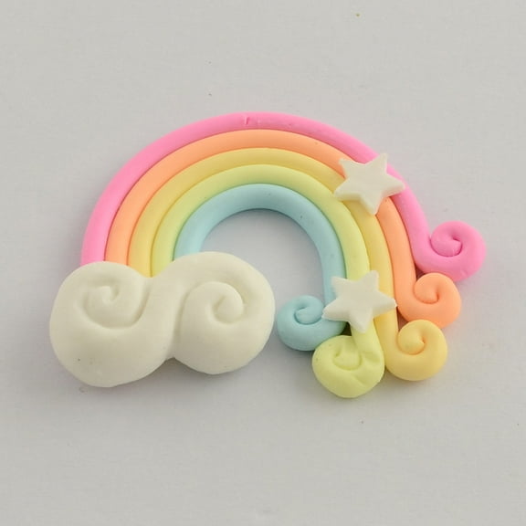 10pc Handmade Polymer Clay Cabochons Rainbow Colorful 36~38x45~56x5~8mm
