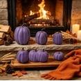 thumbnail image 5 of Fall Decor 7 PCS Purple Foam Artificial Pumpkins Set Assorted Sizes Matte Fake Pumpkin Ornaments Modern Autumn Harvest Thanksgiving Halloween Table Tiered Tray Home Decor, 5 of 6