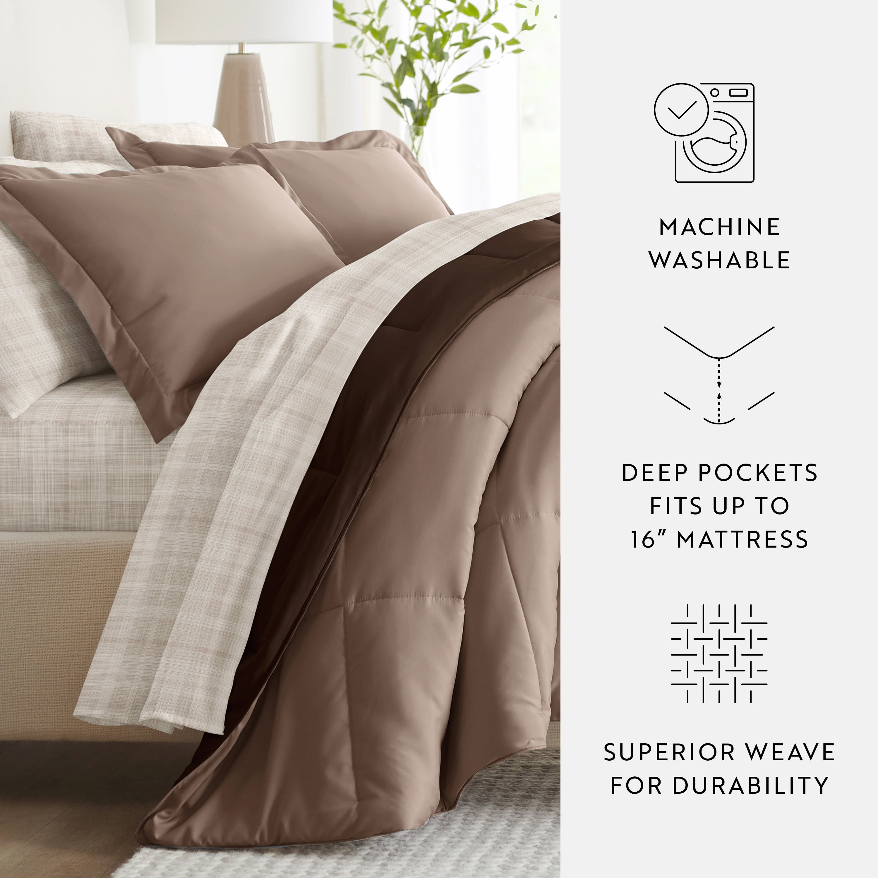 Noble Linens 7 Piece Bedding Bundle, Reversible Comforter and Patterned Sheet Set, Full