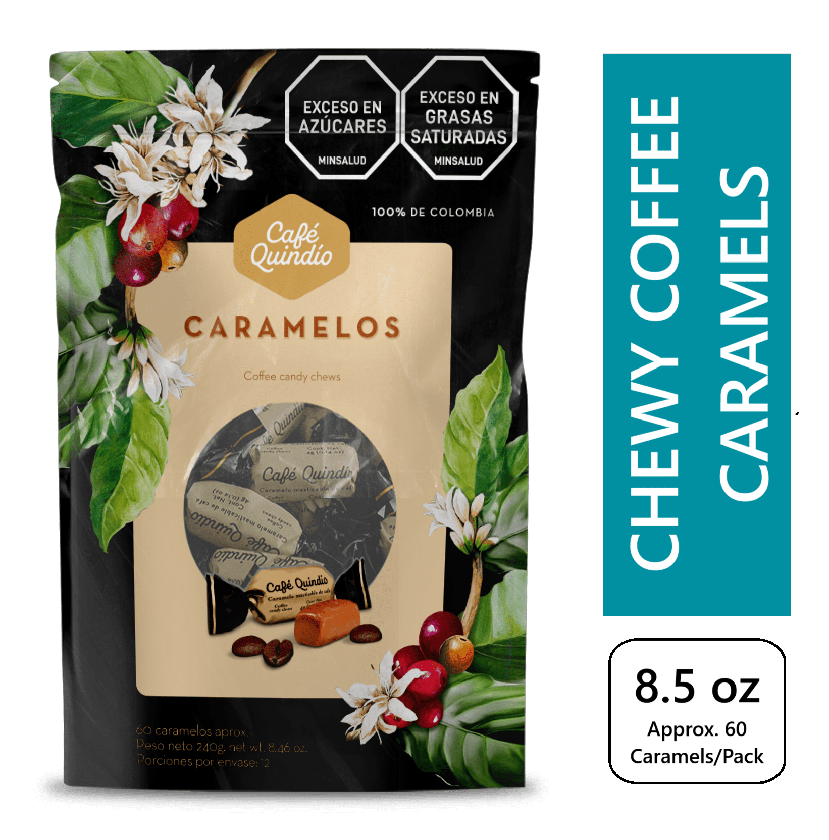Cafe Quindio Chewy Coffee Caramels 8.5 oz Bag (240g) - Approximately 60 Candies