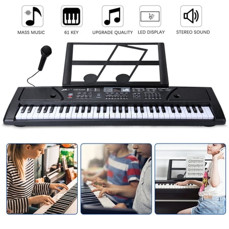 KKSQ 61 Keys Music Electronic Keyboard for Kid,Beginners Electric Piano Organ with Mic & Stand,6 Demo Songs,2 Lesson Modes