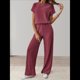 thumbnail image 4 of Traje Informal de Dos Piezas para Mujer, para Viajes y Vacaciones de Verano, con Corta y Pantalones Anchos. Rojo Ladrillo L, 4 of 7