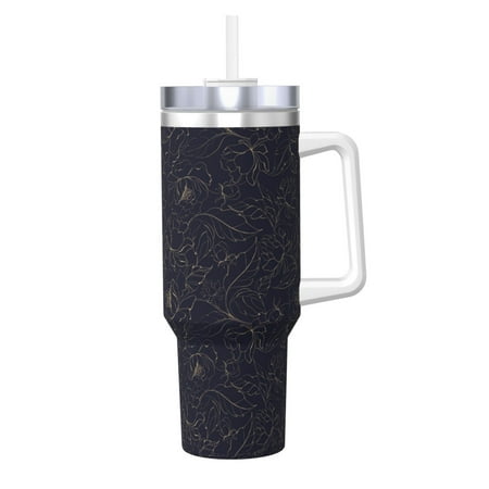 

Zeuib Copper-Gold Gloss Outline Peony Printed Insulated Stainless Steel Hot/Cold Coffee Cup 40oz Ice Bully With Handle Tumbler with Straw and Handle Insulated Water Bottle Travel Mug Cup