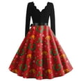 thumbnail image 4 of Christmas Dresses for Women Women's Fashion Elegant Autmn And Winter Long Sleeve V-Neck Christmas Print Dress for Holiday Party,Vermilion,XL, 4 of 5
