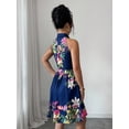 thumbnail image 3 of EASYBRAUS Women Halter Neck Summer Floral Dress Sleeveless Pleated Vacation Dress, 3 of 4