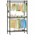 thumbnail image 7 of ENJOYBASICS Heavy Duty Metal Clothes Rack with Lockable Wheels, 3-Tier Adjustable Garment Clothing Rack for Hanging Clothes, Wardrobe Storage with Double Rods and Side Hooks, Black, 7 of 7