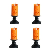 XIA0LE Halloween Pumpkin Candle Light, 4 Pcs Battery Operated Led Candles Lamps, Flickering Candles For Halloween Decoration, Orange Flameless Candle Lights For Festival Decor, Halloween Party